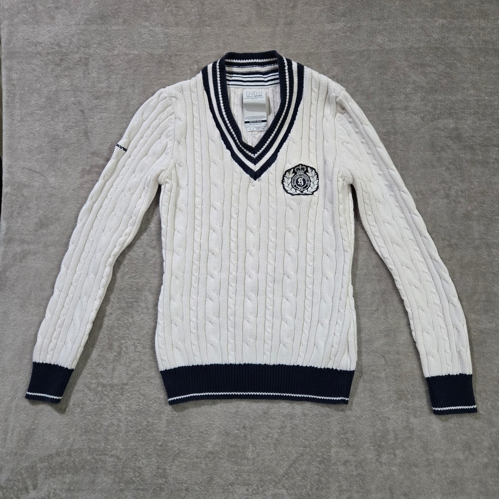 Helly Hansen Cable Knit Sweater Women Large Cricket Tennis Preppy Nautical Ivy